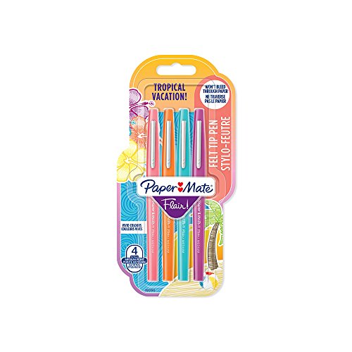 Paper Mate Flair-Stift mit mittlerer Spitze, 1,1 mm, Tropical Farben, 4er-Packung von PAPER MATE