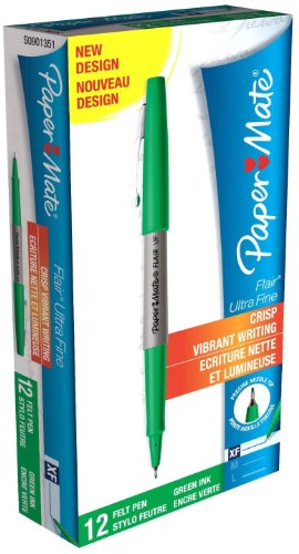 Paper Mate Flair Ultra Fine, Spitze, Grün, 12 Stück von PAPER MATE