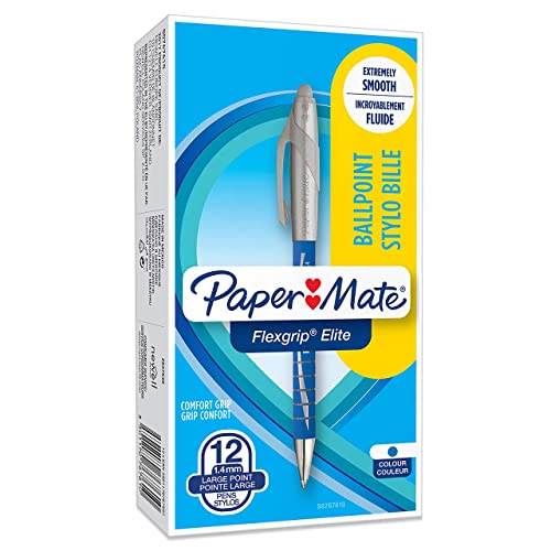 Paper Mate Flexgrip Elite-Druckkugelschreiber | mittlere Spitze (1,4 mm) | blau | 12er-Box von PAPER MATE