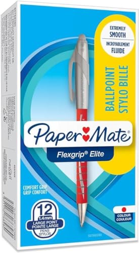 Paper Mate Flexgrip Elite-Druckkugelschreiber | mittlere Spitze (1,4 mm) | rot | 12er-Box von PAPER MATE