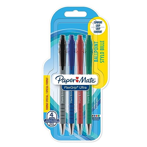 Paper Mate Flexgrip Ultra-Druckkugelschreiber (mittlere Schreibspitze (1,0 mm)) 3+1 Packung, sortierte Farben von PAPER MATE