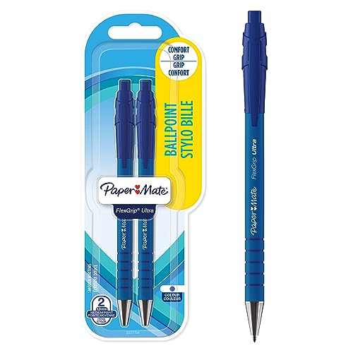 Paper Mate Flexgrip Ultra-Druckkugelschreiber | mittlere Spitze (1,0 mm) | blau | 2er-Packung von PAPER MATE