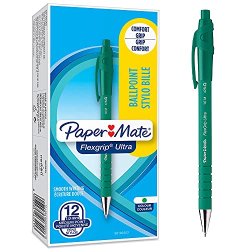 Paper Mate Flexgrip Ultra-Druckkugelschreiber | mittlere Spitze (1,0 mm) | grün | 12er-Box von PAPER MATE