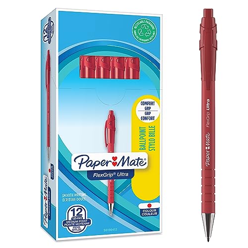 Paper Mate Flexgrip Ultra-Druckkugelschreiber | mittlere Spitze (1,0 mm) | rot | 12er-Box von PAPER MATE