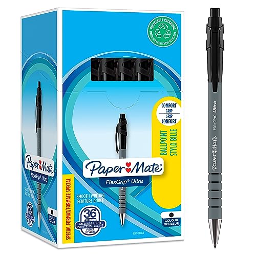 Paper Mate Flexgrip Ultra-Druckkugelschreiber | mittlere Spitze (1,0 mm) | schwarze Tinte | 36 Stück von PAPER MATE