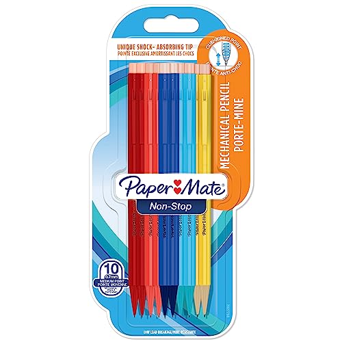 Paper Mate Non Stop-Druckbleistift | 0,7 mm mit stoßabsorbierender Spitze | HB 2 | Schaft in sortierten Farben | 10 Stück von PAPER MATE