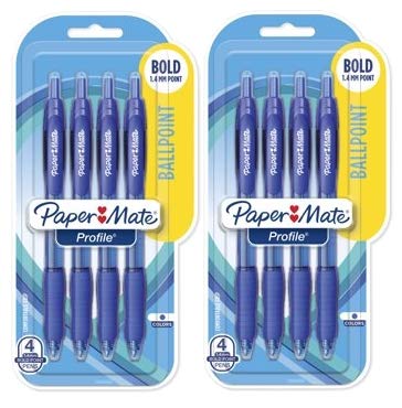 Paper Mate Profile Druckkugelschreiber, 4 blaue Tintenstifte (89472) (2 Stück) von PAPER MATE