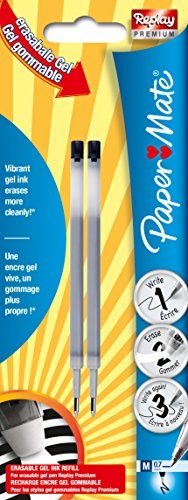 Paper Mate Replay Premium löschbarer Gelschreiber-Nachfüllpatronen, mittlere Spitze, 0,7 mm – schwarz (2er-Packung) von PAPER MATE