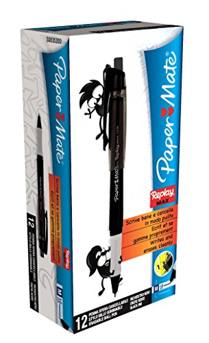 Paper Mate S0835200 Replay Max Kugelschreiber (löschbarer, mittlere Spitze, 1,0 mm) 12er Box schwarz von Papermate