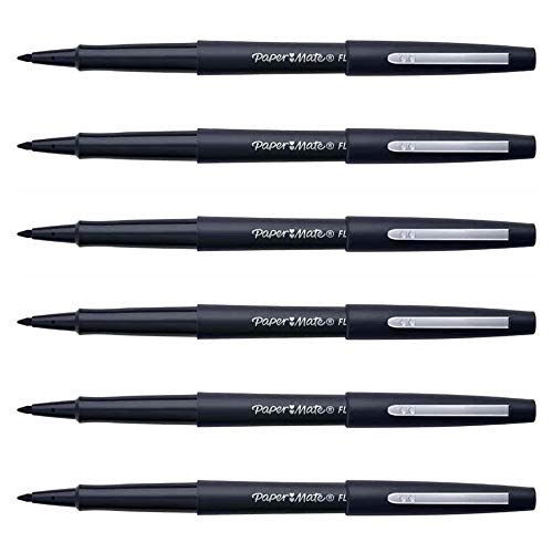 Paper:Mate 6 Stück Filzstifte, Original, Nylon, mittlere Spitze, Schwarz von PAPER MATE