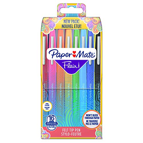 Papermate Flair Filzstifte | mittlere Spitze (0,7 mm) | Gemischte Farben | Tasche mit 16 Stiften von PAPER MATE