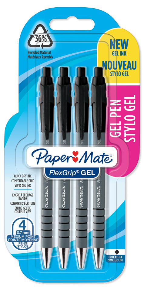 Paper:Mate Gelschreiber FlexGrip GEL, 4er Blister, schwarz von PAPER:MATE