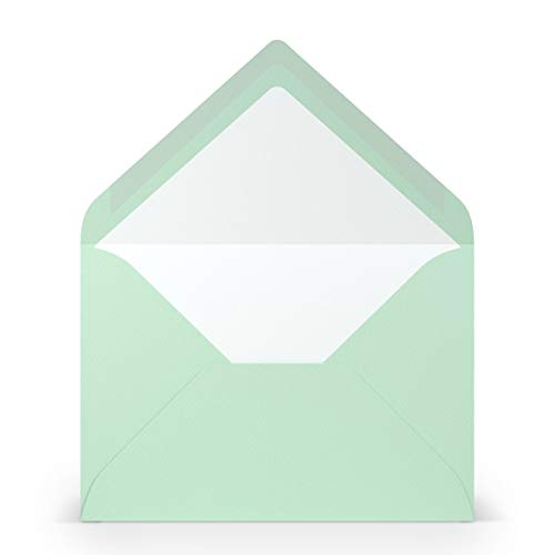 PAPERADO 100 Briefumschläge DIN B6 Mint gerippt Eukalyptus Hell-Grün - 100 g/m² Kuvert Ohne Fenster 17,8 x 12,5 cm - Umschläge mit Nassklebung spitze Klappe von PAPERADO