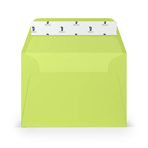 PAPERADO 100 Briefumschläge DIN C6 Haftklebung mit Seidenfutter Maigrün gerippt Hell-Grün Gelbgrün - 100 g/m² Kuvert ohne Fenster 11,4 x 16,2 cm - Umschläge mit breiter Verschlussklappe von PAPERADO