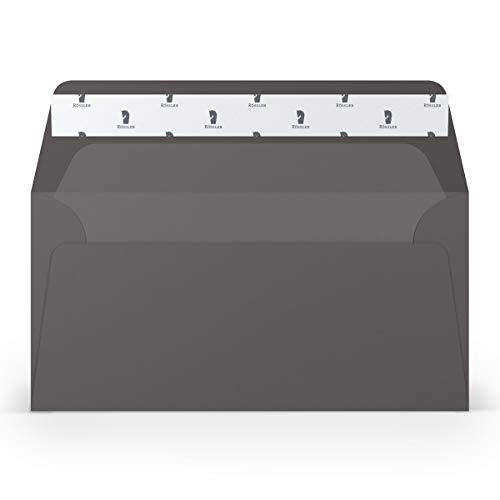 PAPERADO 100 Briefumschläge DIN lang/DL Haftklebung mit Seidenfutter - Schiefer gerippt Dunkel-Grau - 100 g/m² Kuvert ohne Fenster 22 x 11 cm - Umschläge mit Haftklebung breite Klappe von PAPERADO