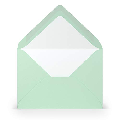 PAPERADO 100 Briefumschläge Mint gerippt Eukalyptus Hell-Grün - 100 g/m² Kuvert Ohne Fenster 11,4 x 16,2 cm - Umschläge mit Nassklebung spitze Klappe von PAPERADO