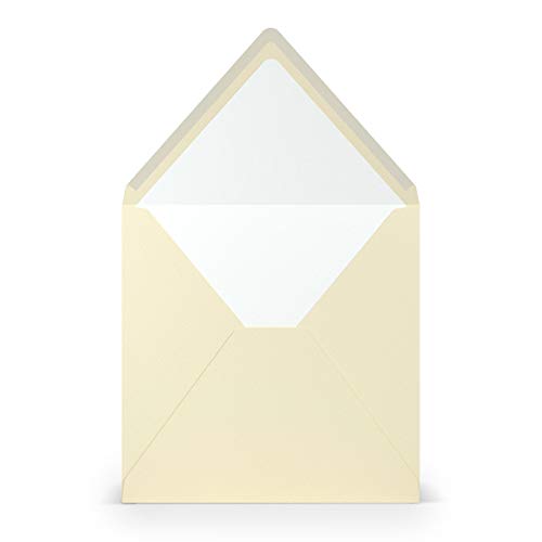 PAPERADO 100 Briefumschläge quadratisch Chamois gerippt Creme Beige - 100 g/m² Kuvert Ohne Fenster 16,4 x 16,4 cm - Hochzeits Umschläge mit Nassklebung spitzer Klappe von PAPERADO