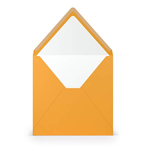 PAPERADO 100 Briefumschläge quadratisch Ocker gerippt Orange - 100 g/m² Kuvert Ohne Fenster 16,4 x 16,4 cm - Hochzeits Umschläge mit Nassklebung spitzer Klappe von PAPERADO