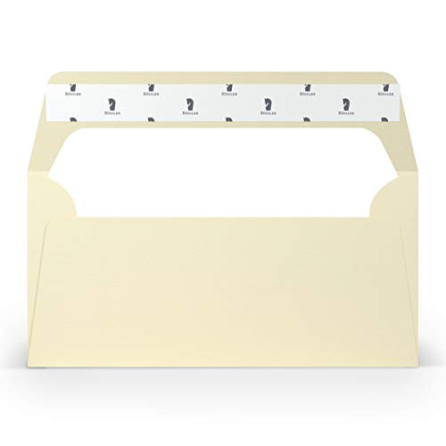 PAPERADO 1000 Briefumschläge DIN lang/DL Haftklebung mit Seidenfutter - Chamois gerippt Creme Beige - 100 g/m² Kuvert ohne Fenster 22 x 11 cm - Umschläge mit Haftklebung breite Klappe von PAPERADO