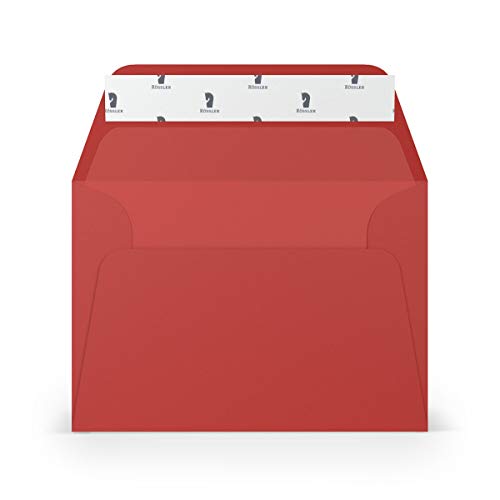 PAPERADO 150 Briefumschläge DIN C6 Haftklebung mit Seidenfutter Tomate gerippt Rot - 100 g/m² Kuvert ohne Fenster 11,4 x 16,2 cm - Umschläge mit breiter Verschlussklappe von PAPERADO