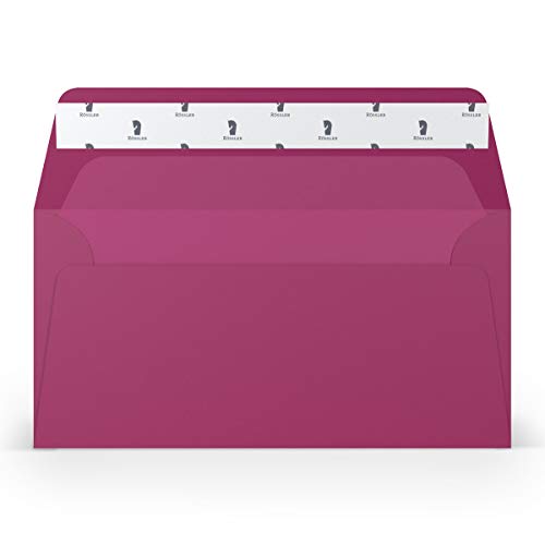PAPERADO 150 Briefumschläge DIN lang/DL Haftklebung mit Seidenfutter - Amarena gerippt Magenta Violett - 100 g/m² Kuvert ohne Fenster 22 x 11 cm - Umschläge mit Haftklebung breite Klappe von PAPERADO