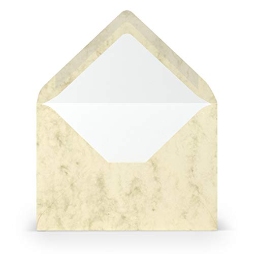 PAPERADO 200 Briefumschläge Chamois Marmora Marmoriert Marmor-Beige - 100 g/m² Kuvert Ohne Fenster 11,4 x 16,2 cm - Umschläge mit Nassklebung spitze Klappe von PAPERADO