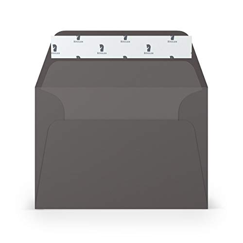 PAPERADO 200 Briefumschläge DIN C6 Haftklebung mit Seidenfutter Schiefer gerippt Dunkel-Grau - 100 g/m² Kuvert ohne Fenster 11,4 x 16,2 cm - Umschläge mit breiter Verschlussklappe von PAPERADO