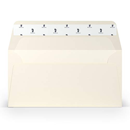 PAPERADO 200 Briefumschläge DIN lang/DL Haftklebung mit Seidenfutter - Ivory gerippt Creme - 100 g/m² Kuvert ohne Fenster 22 x 11 cm - Umschläge mit Haftklebung breite Klappe von PAPERADO