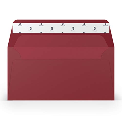 PAPERADO 200 Briefumschläge DIN lang/DL Haftklebung mit Seidenfutter - Rosso gerippt Dunkel-Rot - 100 g/m² Kuvert ohne Fenster 22 x 11 cm - Umschläge mit Haftklebung breite Klappe von PAPERADO