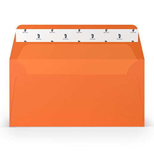 PAPERADO 250 Briefumschläge DIN lang/DL Haftklebung mit Seidenfutter - Orange gerippt - 100 g/m² Kuvert ohne Fenster 22 x 11 cm - Umschläge mit Haftklebung breite Klappe von PAPERADO