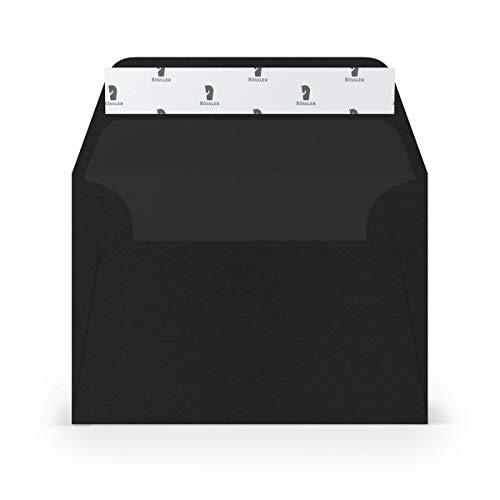 PAPERADO 50 Briefumschläge DIN C6 Haftklebung mit Seidenfutter Schwarz gerippt - 100 g/m² Kuvert ohne Fenster 11,4 x 16,2 cm - Umschläge mit breiter Verschlussklappe von PAPERADO