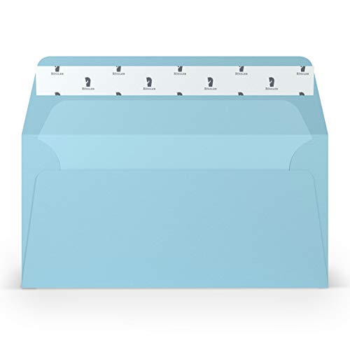 PAPERADO 50 Briefumschläge DIN lang/DL Haftklebung mit Seidenfutter - Aqua gerippt Hell-Blau - 100 g/m² Kuvert ohne Fenster 22 x 11 cm - Umschläge mit Haftklebung breite Klappe von PAPERADO