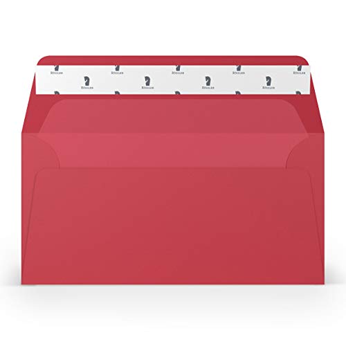 PAPERADO 50 Briefumschläge DIN lang/DL Haftklebung mit Seidenfutter - Rot gerippt - 100 g/m² Kuvert ohne Fenster 22 x 11 cm - Umschläge mit Haftklebung breite Klappe von PAPERADO