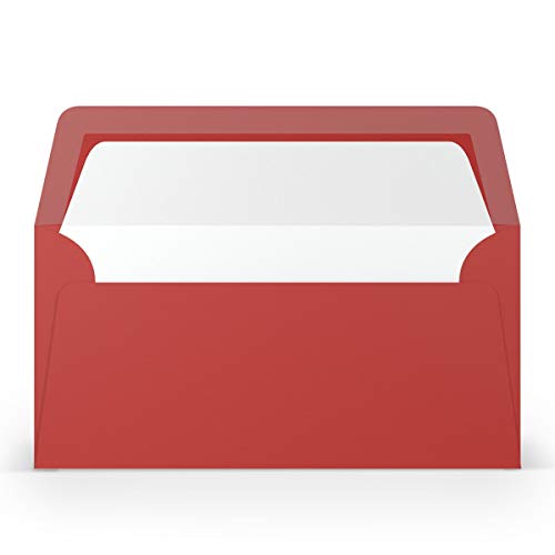PAPERADO 50 Briefumschläge DIN lang/DL - Tomate gerippt Rot - 100 g/m² Kuvert ohne Fenster 22 x 11 cm - Umschläge mit Nassklebung gerader Klappe von PAPERADO