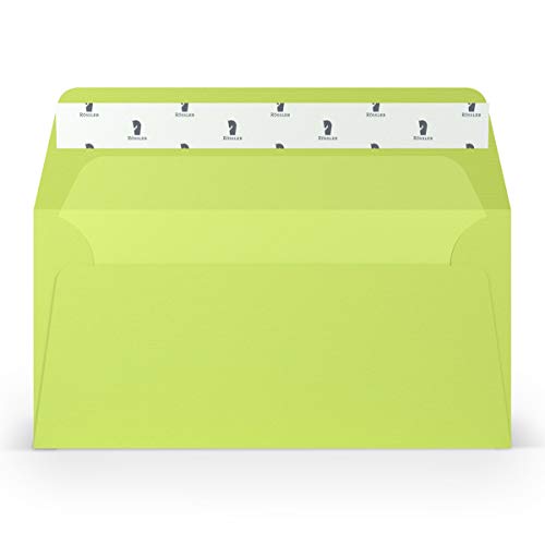 PAPERADO 500 Briefumschläge DIN lang/DL Haftklebung mit Seidenfutter - Maigrün gerippt Hell-Grün Gelbgrün - 100 g/m² Kuvert ohne Fenster 22 x 11 cm - Umschläge mit Haftklebung breite Klappe von PAPERADO