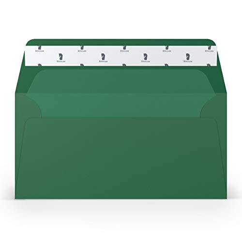 PAPERADO 500 Briefumschläge DIN lang/DL Haftklebung mit Seidenfutter - Tannengrün gerippt Dunkel-Grün - 100 g/m² Kuvert ohne Fenster 22 x 11 cm - Umschläge mit Haftklebung breite Klappe von PAPERADO