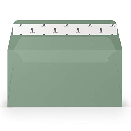 PAPERADO 75 Briefumschläge DIN lang/DL Haftklebung mit Seidenfutter - Eucalyptus gerippt - 100 g/m² Kuvert ohne Fenster 22 x 11 cm - Umschläge mit Haftklebung breite Klappe von PAPERADO