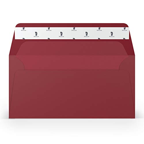 PAPERADO 75 Briefumschläge DIN lang/DL Haftklebung mit Seidenfutter - Rosso gerippt Dunkel-Rot - 100 g/m² Kuvert ohne Fenster 22 x 11 cm - Umschläge mit Haftklebung breite Klappe von PAPERADO
