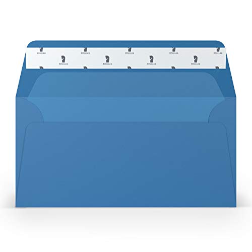 PAPERADO 75 Briefumschläge DIN lang/DL Haftklebung mit Seidenfutter - Stahlblau gerippt Royal-Blau - 100 g/m² Kuvert ohne Fenster 22 x 11 cm - Umschläge mit Haftklebung breite Klappe von PAPERADO