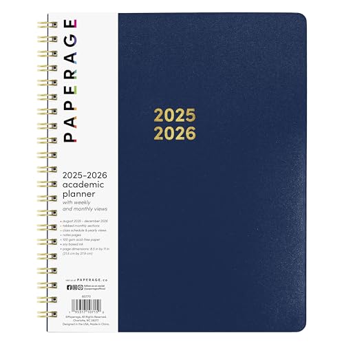 PAPERAGE Akademischer Planer 2025-2026, 17 Monate, Wochen- und Monatsplaner, August 2025 - Dezember 2026, Groß (21,6 x 27,9 cm), Königsblau von PAPERAGE