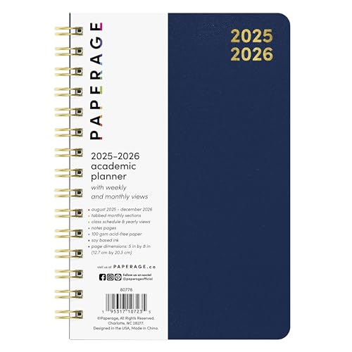 PAPERAGE Akademischer Planer 2025-2026, 17 Monate, Wochen- und Monatsplaner, August 2025 - Dezember 2026, klein (12,7 x 20,3 cm), Königsblau von PAPERAGE