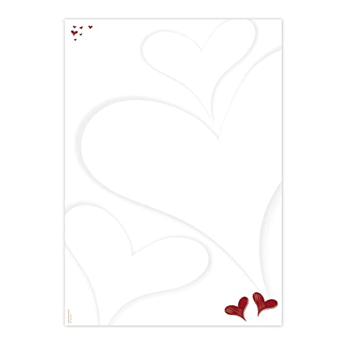 Briefpapier Herzlich, 50 Blatt DIN A4, 90 g/m², DP896, Schreibpapier, Designpapier, Romantisch, Liebe, Herz, Hochzeit, Verlobung, Gutschein, Einladung, Jubiläum, Hochzeitstag von PAPIERSACHSE.DE