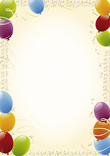 Briefpapier Luftballons | DP1894 | 25 Blatt DIN A4 | 90 g/m² | Motivpapier | Schreibpapier | Designpapier | Geburtstag | Einladung | Brief | Jubiläum | Kinder | Luftballon | Kindergeburtstag von PAPIERSACHSE.DE
