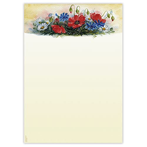 Briefpapier Mohnblüte, 50 Blatt DIN A4, 90 g/m², DP886, Schreibpapier, Geburtstag, Einladung, Brief, Jubiläum, Danke, Blumen, Brief schreiben, Liebesbrief, Mohn von PAPIERSACHSE.DE