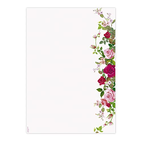 Briefpapier Rosenranke| DP1840 | 25 Blatt DIN A4 | 90 g/m² | Motivpapier | Schreibpapier | Designpapier | Geburtstag | Einladung | Brief | Jubiläum | Liebesbrief | Rose von PAPIERSACHSE.DE