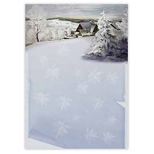 Briefpapier Schneelandschaft, 100 Blatt, 90g/m², DIN A4, WB692, Weihnachten, Motivpapier, Weihnachtsgrüße, Geschäftspost von PAPIERSACHSE.DE