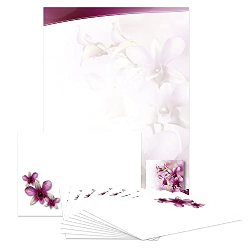 Briefpapier-Set Orchidee, DS109, 10 Blatt DIN A4, 10 Umschläge B6, Briefpapier, Schreibpapier, Set, Geburtstag, Einladung, Brief, Jubiläum von PAPIERSACHSE.DE