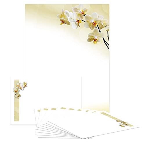 Briefpapier-Set Orchidee hell, DS104, 10 Blatt DIN A4, 10 Umschläge B6, Briefpapier, Schreibpapier, Set, Geburtstag, Einladung, Brief, Jubiläum von PAPIERSACHSE.DE