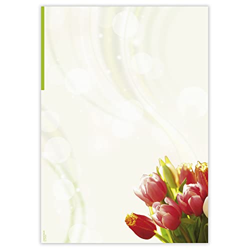 Briefpapier Tulpenstrauß, 50 Blatt DIN A4, 90 g/m², DP891, Schreibpapier, Geburtstag, Einladung, Brief, Jubiläum, Danke, Blumen, Brief schreiben, Liebesbrief von PAPIERSACHSE.DE