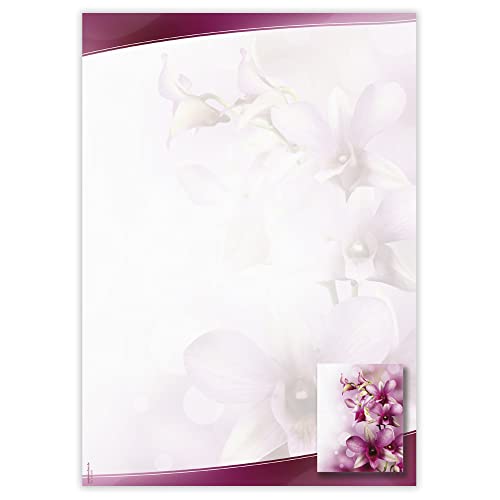 Designpapier Orchidee DP899 – 50 Blatt Briefpapier – Hochwertiges Motivpapier Geburtstag, Einladung, Brief, Jubiläum, Liebesbrief – Laser- & Inkjetdrucker geeignet – Druckerpapier A4 90g/m² von PAPIERSACHSE.DE